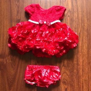 NANNETTE Baby girl Red lace dress with roses